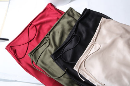 New In 2025 Spring Summer Solid Color Satin Long Skirt For Women High Waist Lace