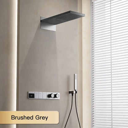 Sistema de chuveiro digital inteligente de latão branco luxuoso com design oculto Controle duplo de água quente e fria Torneira de parede