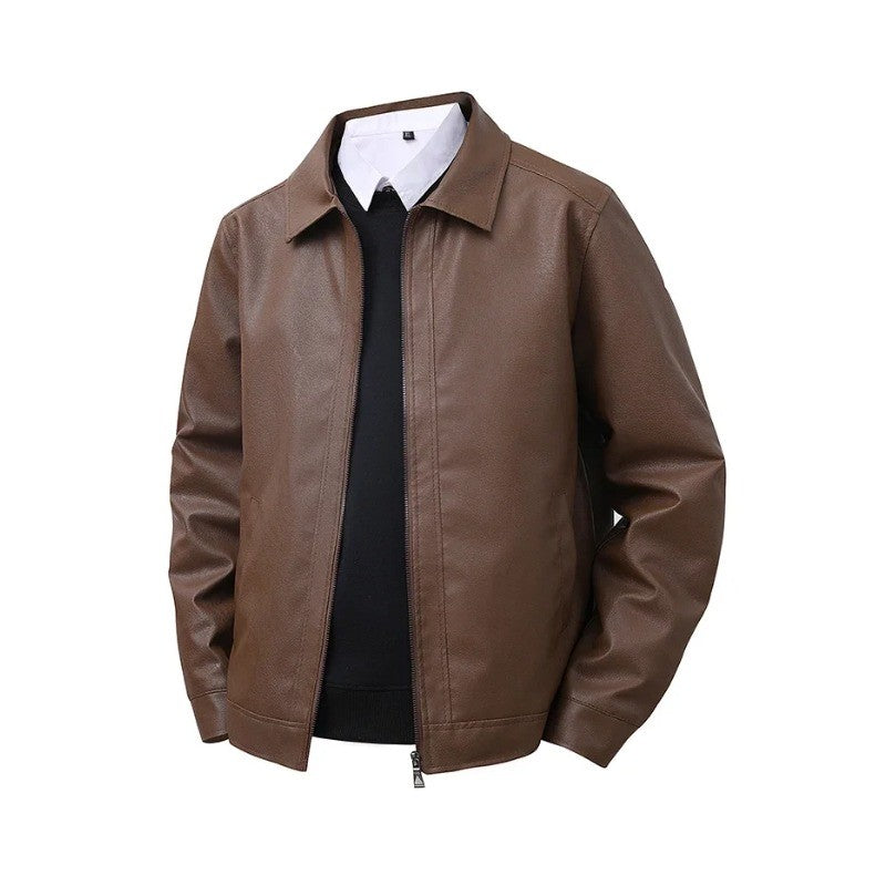 Men's New Leather Jacket Mens Top Windproof Casual Jacket Spring and Autumn Slim Fit Lapel Casual Jacket Bomber Coat