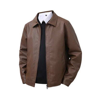 Men's New Leather Jacket Mens Top Windproof Casual Jacket Spring and Autumn Slim Fit Lapel Casual Jacket Bomber Coat