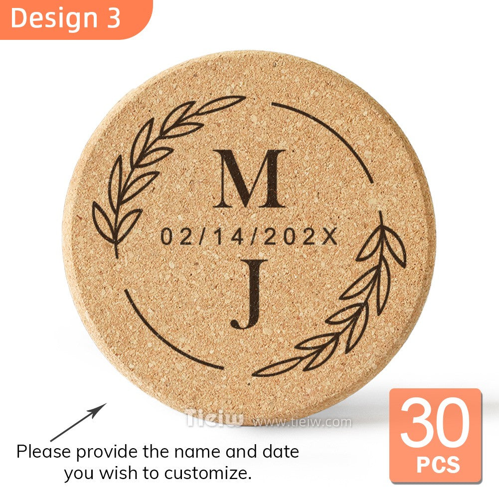 30pcs Personalized Cork Coasters-Tieiw Design-Wedding Favor for Guests Party Bridal Shower Corporate Engraved Coaster Gifts Bulk
