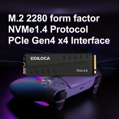 SSD Ediloca EN855 com dissipador de calor 7400MB/s PCIe Gen4.0 NVMe M.2 SSD de jogos Interno para PS5 e PC