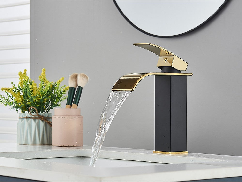 Brushed Golden Basin Faucets Elegant Waterfall Bathroom Sink Faucet Single Lever Hole Deck Mount Brass  Mixer Taps