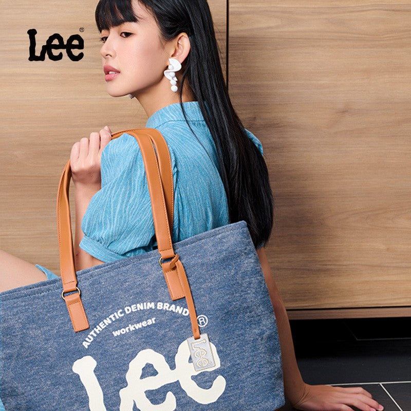 LEE Large Capacity Denim Leather Women's Tote Bags Designer Lady Canvas Daily Big Size Handbag Wear Resistant Shoulder Beach Bag