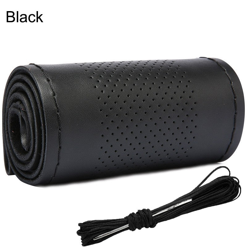 Real Cowhide Hand Stitched Steering Wheel Cover Four Seasons Universal Car Accessories Car Anti-Slip Leather Protective Cover