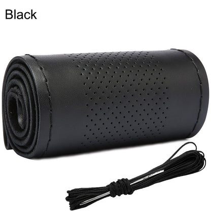 Real Cowhide Hand Stitched Steering Wheel Cover Four Seasons Universal Car Accessories Car Anti-Slip Leather Protective Cover