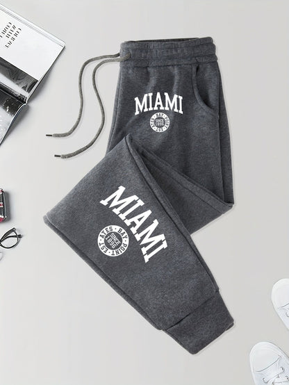 Calça Masculina Estampada Miami Desde 1896 com Cordão Outono Street Britches Cintura Elástica Bolso Esportivo Calças de Moletom Modernas