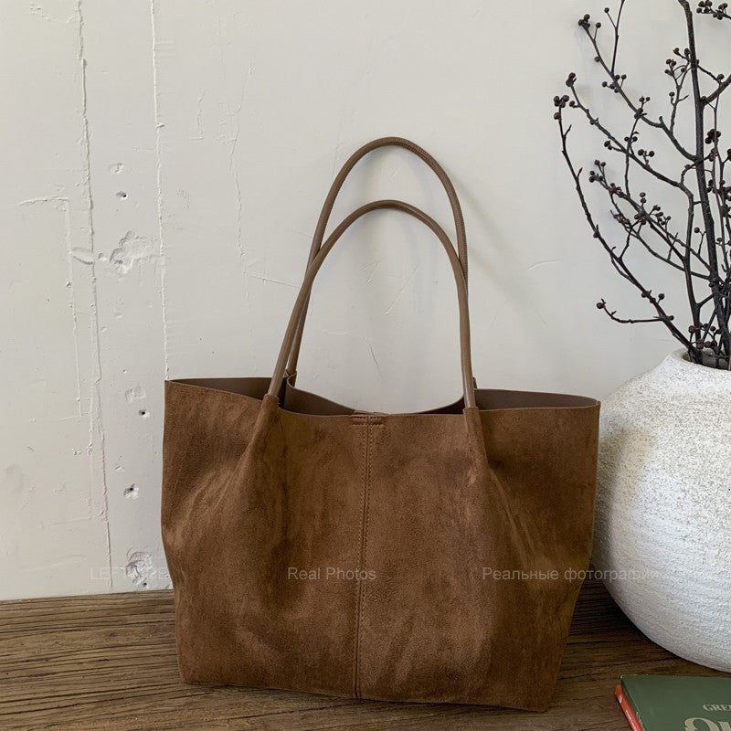 LEFTSIDE Women Faux Suede Shoulder Bag 2025 Winter Retro Soft Tote Bag Luxury Designer Trend Female High Capacity Handbags