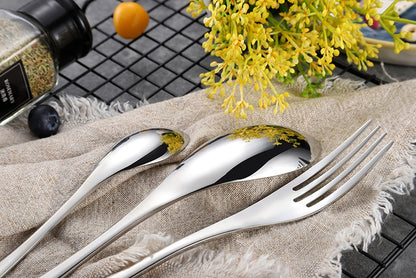 Conjunto de Talheres 24 Peças Aço Inoxidável 18/10 Talheres Pesados Prata Luxo Faca Garfo Colher Louça Próprio para Máquina de Lavar Louça