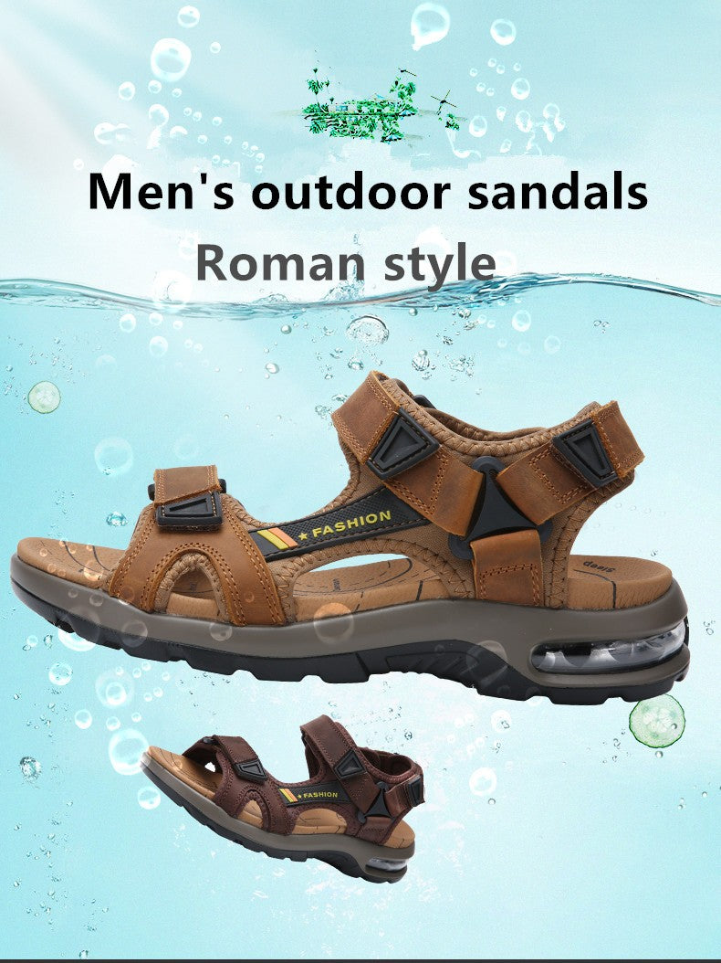 Fashion Men's Sandals Summer Soft Beach Flip Flop Comfortable Genuine Leather Sandals Outdoor Men Roman Sandals Size 46