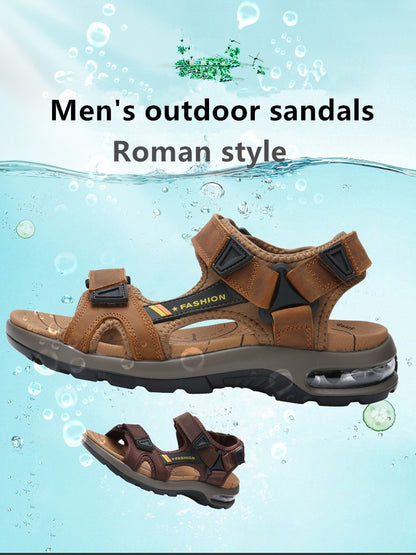 Fashion Men's Sandals Summer Soft Beach Flip Flop Comfortable Genuine Leather Sandals Outdoor Men Roman Sandals Size 46