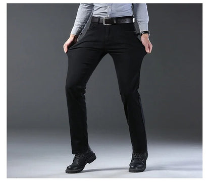 Wthinlee Calça Jeans Masculina Nova, Casual, Reta, Elástica, Moda Clássica, Azul, Preta, Trabalho, Calças Jeans Masculinas de Marca