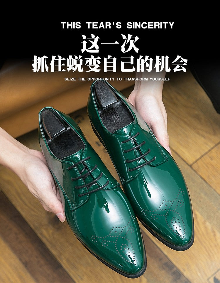 High Quality Green Men Oxfords Shoes Pointed Formal Shoes Man Patent Leather Shoes Lace-Up Business Dress Shoes Men Big size 48