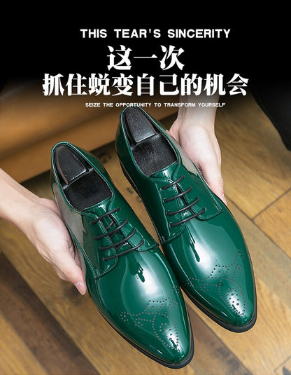 High Quality Green Men Oxfords Shoes Pointed Formal Shoes Man Patent Leather Shoes Lace-Up Business Dress Shoes Men Big size 48