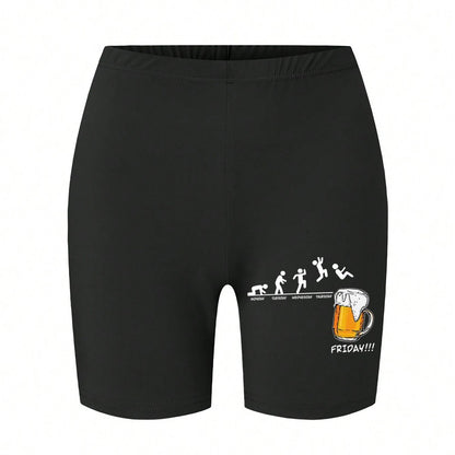 Trend Women Sports Shorts  Simple White Line Letter Graphic Print Tight Shorts High Elastic Comfortable Soft Thin Female Clothes