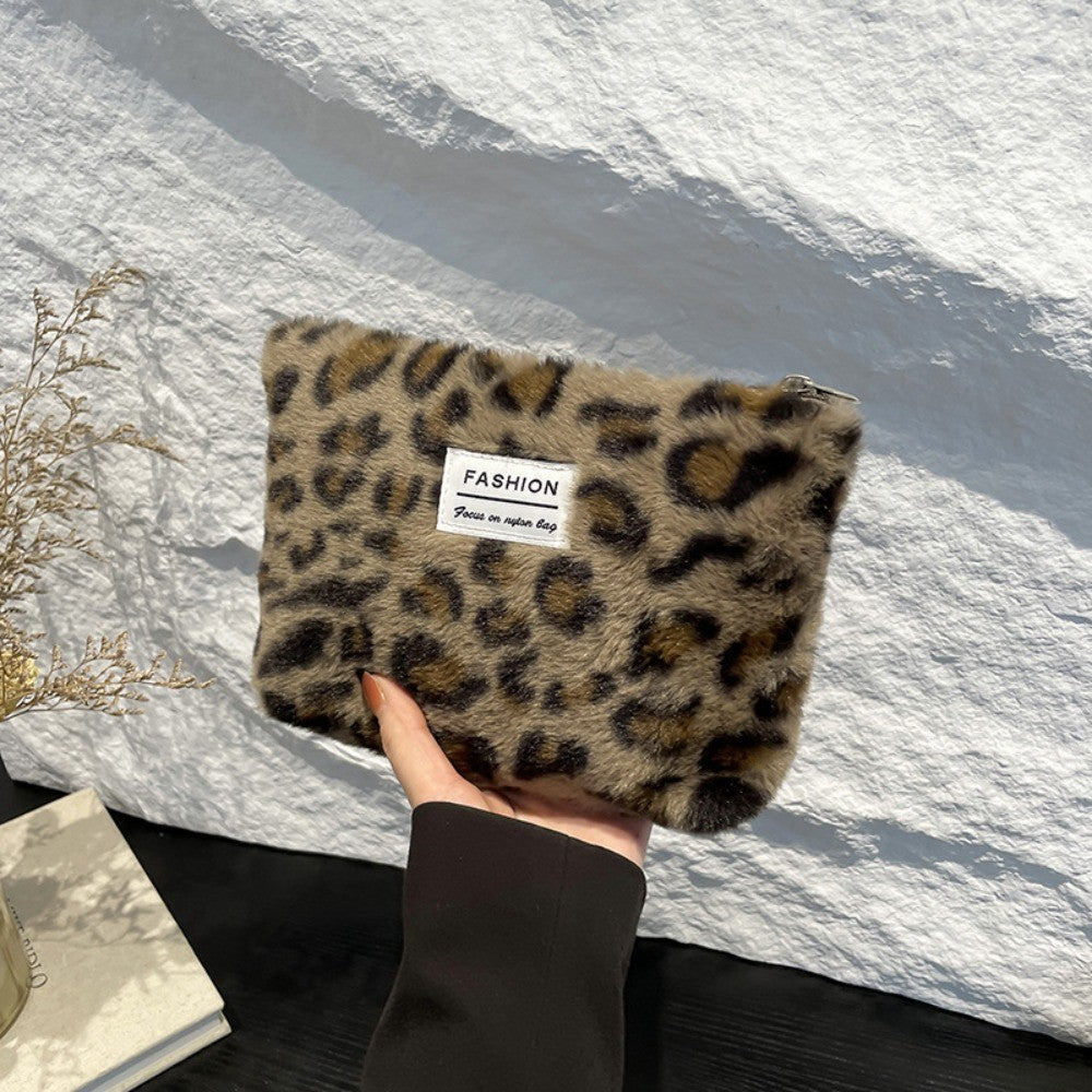 INS Style Canvas Sanitary Mat Bag Leopard Change Purse Coins Keys Wallet Zipper Design Credit Card Holder Cosmetics Napkin