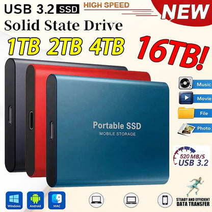 SSD portátil USB-C 2TB HD Externo 4TB de Grande Capacidade Unidade de Armazenamento de Alta Velocidade para Laptop Windows 10/11 2026
