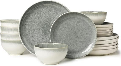 Ceramic Dinnerware Sets for 6, 18 Pieces Stoneware Plates and Bowls Sets, Chip and Stain Resistant Modern Dishes, Dishwasher & M