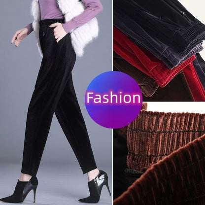 Casual Winter Thin & Thick Fleece Harem Pants Office Lady Solid Elegant Trousers Slim Women's Pants Retro Vintage Casual Pants