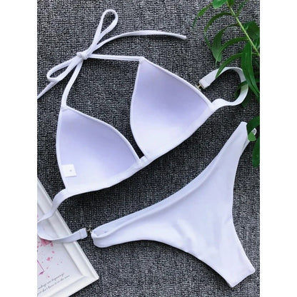 Triangle Bikini Push Up Bathing Suit Women Solid Split Halter Micro Bikini Two Piece Sets 2025 New Brazilian Bathing Suit Female