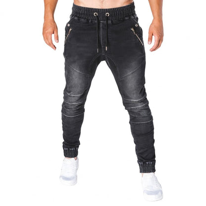Men Jeans Slim Male All Match Ankle Tied Lace-up Denim Pants   Denim Pants  for Work