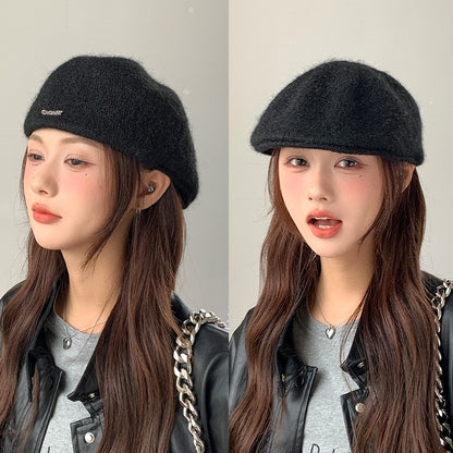Autumn British Style Beret Hat Lady Vintage Flat Cap Winter Keep Warm Knitted Hat All-match Peaked Cap Forward Hat Wholesale