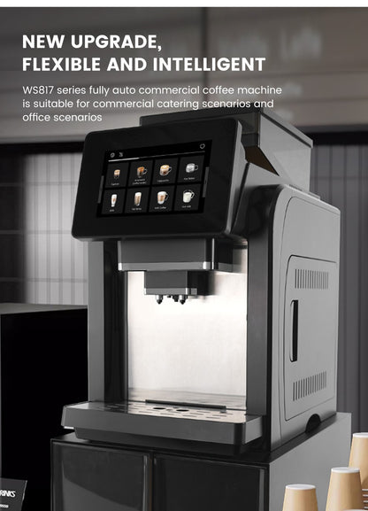 Mcilpoog WS817-Plus Máquina de café expresso automática com tela grande colorida de 7", com bico vaporizador, 21 sabores para casa e escritório