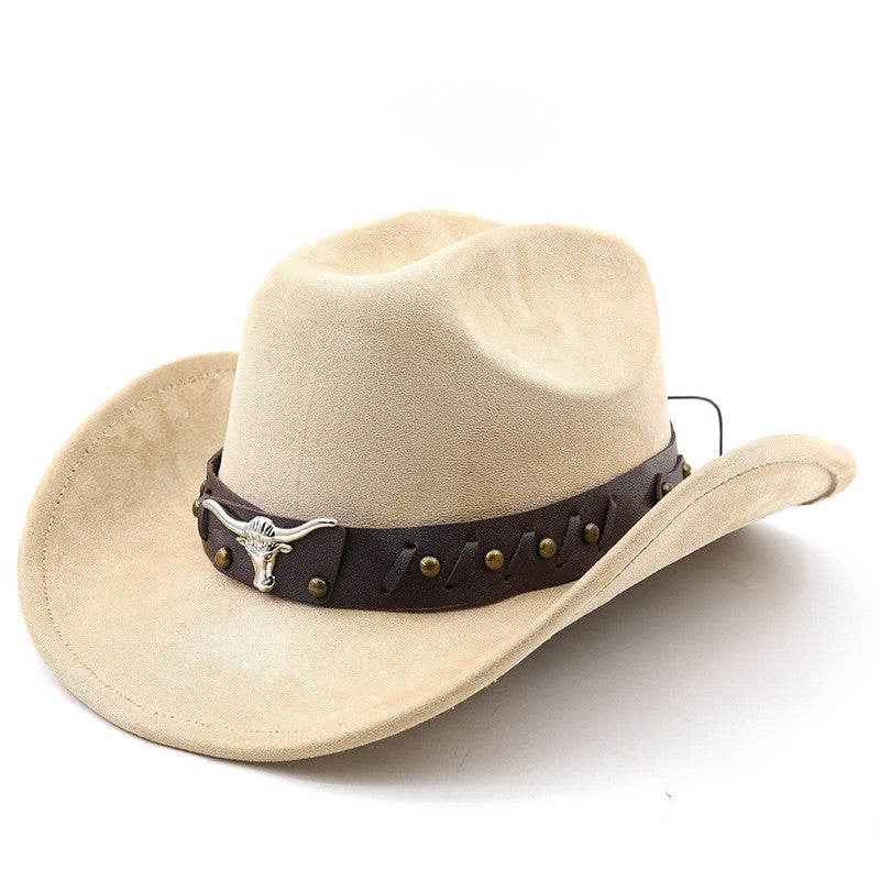 Ox Head Suede Western Cowboy Hats  Man Cowgirl Top Hats for Party Vintage Garden Hat  Cowboy Accessories Woman  Cosplay Hat
