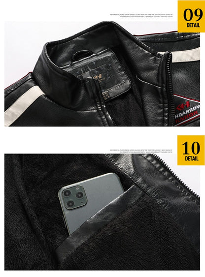 New Motorcycle Jacket For Men In Autumn/Winter 2020 Fashion Casual Leather Embroidered Flight Jacket In Winter Velvet  Pu Jacke