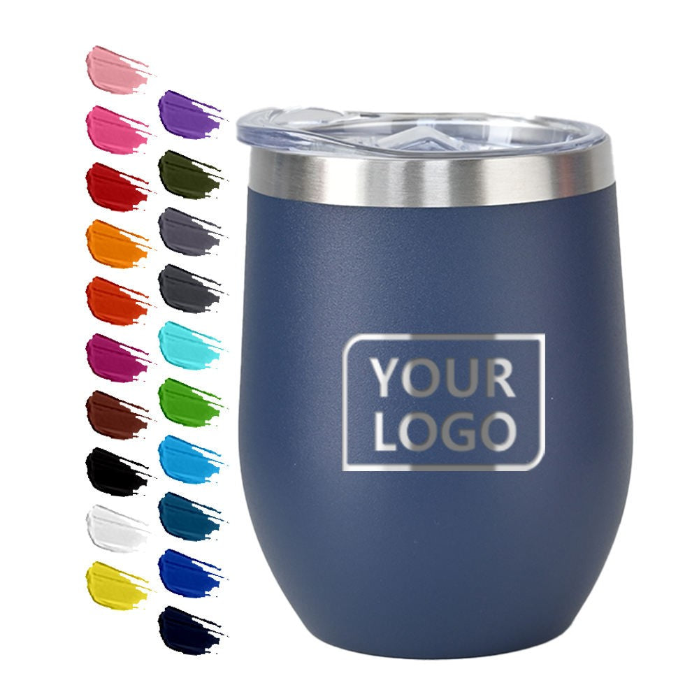 50pcs Custom 12oz Double Wall Stainless Steel Wine Tumbler Insulated Vacuum Egg Shape Wine Tumbler with Sliding Lids