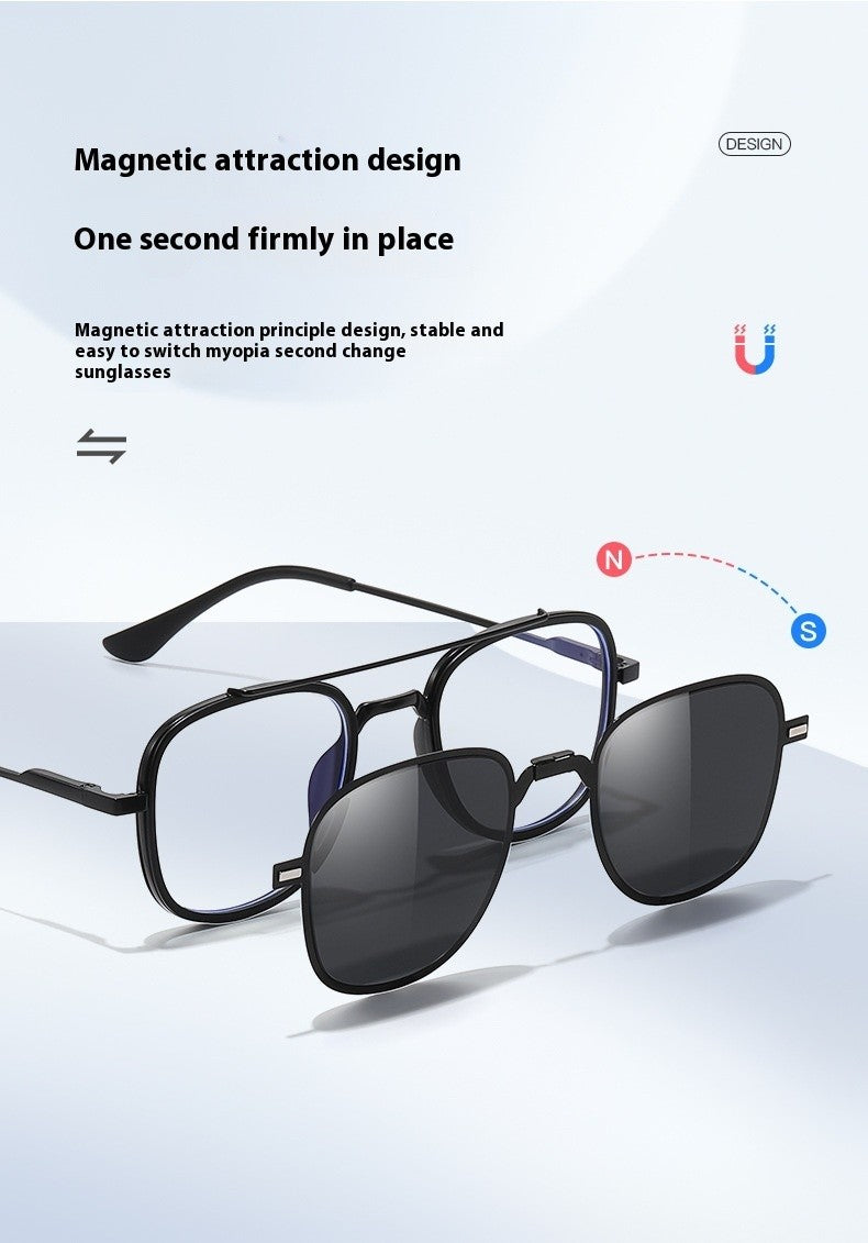 COHK Metal 3 In 1 New Style Folding Magnet Clip On Glasses Frame Trend Polarized Sunglasses Men Optical Computer Eyewear UV400