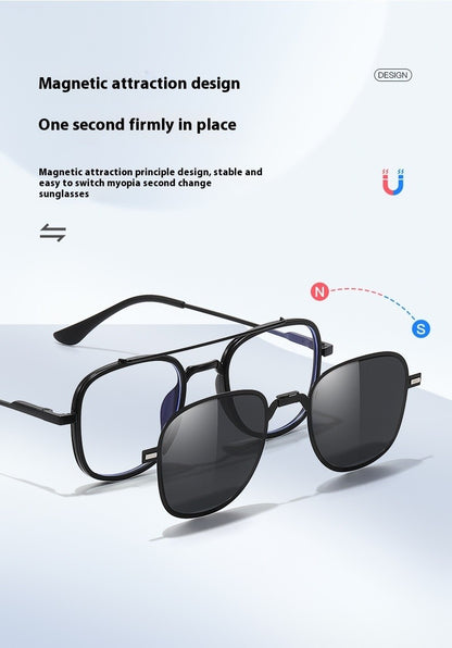 COHK Metal 3 In 1 New Style Folding Magnet Clip On Glasses Frame Trend Polarized Sunglasses Men Optical Computer Eyewear UV400