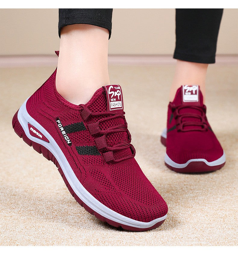 Autumn Women Sneakers Fashion Lace Up Mesh Breathable Outdoor Walking Purple Round Toe Non-slip Thick Sole Tennis Shoe Mujer