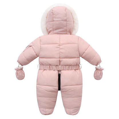 2025 Russian Winter Jumpsuit For Kids Plus Velvet Hooded Newborn Baby Romper 0-2 Years Infant Girl Winter Overalls Baby Snowwear