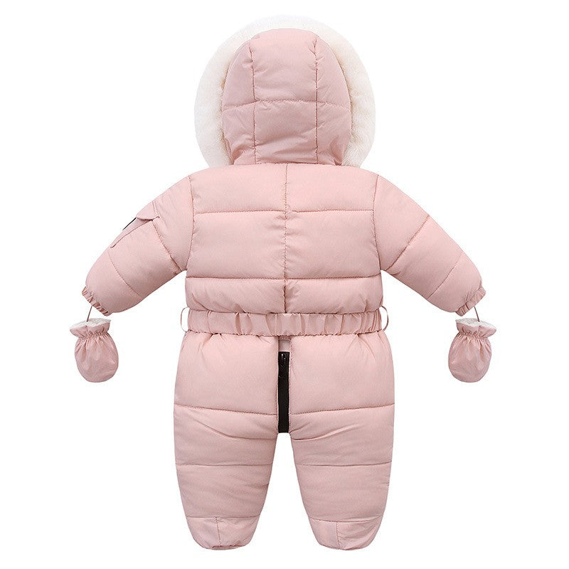 2025 Russian Winter Jumpsuit For Kids Plus Velvet Hooded Newborn Baby Romper 0-2 Years Infant Girl Winter Overalls Baby Snowwear