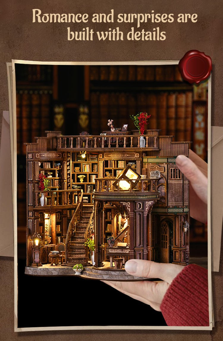 3D Retrô Sonhador Sala de Livros DIY Casas de Madeira em Miniatura Kits Decoração de Mesa para Adultos Presentes de Natal Artesanais