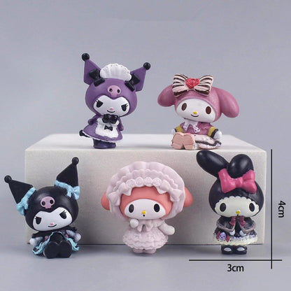 Kit com 5 peças - Sanrio Cinnamoroll, Figura de Anime Pochacco Kuromi Pom Pom Purin Hello Kitty, Bonecos de Ação Modelo My Melody, Presentes