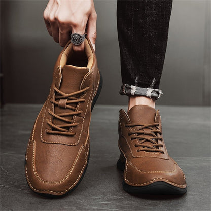 Handmade Mens Low Top Sneakers Classic Mens Leather High Top Shoes Fashion Outdoor Motorcycle Boots Lace Up Non-Slip Ankle Boots