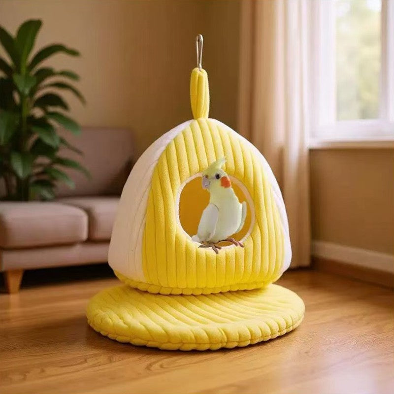 Casa Grande e Quente para Ninho de Pássaros - Cama Confortável para Pássaros de Gaiola com Tapete, Rede Suspensa, Cabana Esconderijo para Arara e Papagaio-Cinza-Africano