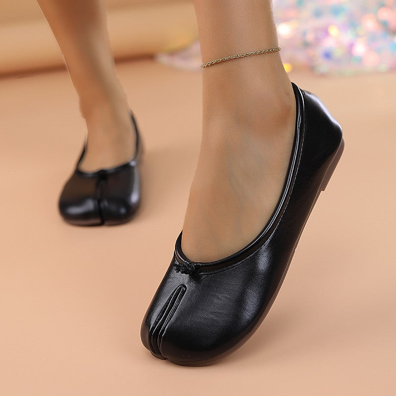 Comfortable Tabi Split Toe Ballet Flats - Ruffled Mary Jane Shoes Pig Hoof Shape Casual Wear