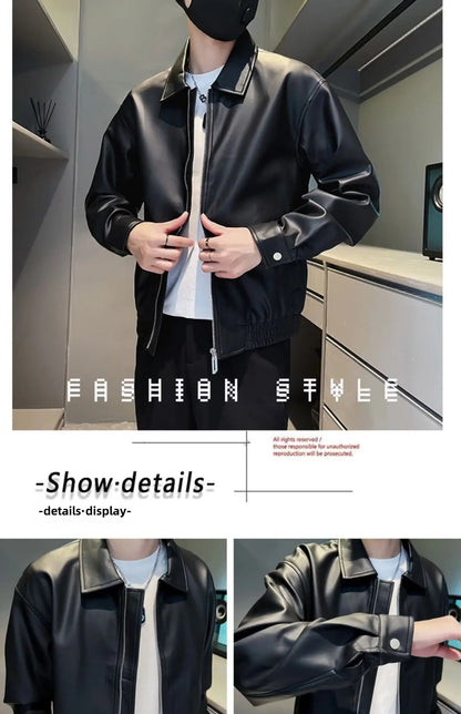 Men's PU Leather Jacket Motorcycle Style Stand Collar Spring Autumn Casual Workwear Fashionable Trendy New Hot Sale Of The Seaso