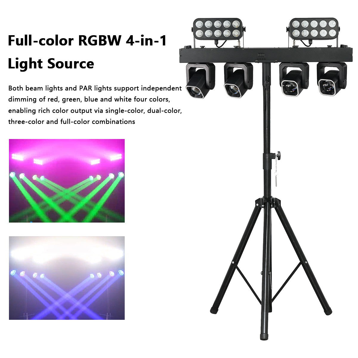 Reiz 4x40W RGBW Beam Ring With 20x8W LED Wall Wash Strobe 3in1 Effect Bar set Stand Stage Light Remote control For bar DJ discos