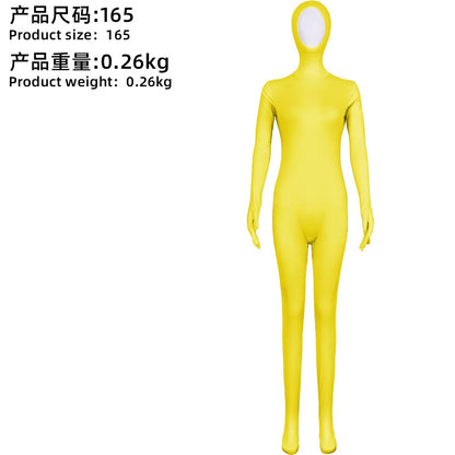 Open Split Orange Full Wrap Bodysuit Spandex Stretch Jumpsuit Adult Variety Show Halloween Cos and Body-fit Role Play Apparel