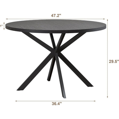 47.2 Inch Round Farmhouse Dining Table, Wooden Kitchen Table for 4, Black Circle Table for Dining Room
