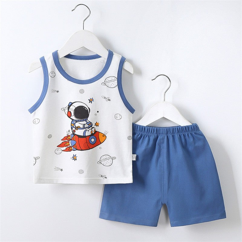 Vest+Shorts 2-Piece Clothing Set Cartoon Lion Pajamas Summer Kids Baby Boys Girls Cotton Casual Tracksuit Clothes Suit 1-6 Years