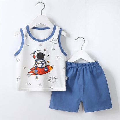 Vest+Shorts 2-Piece Clothing Set Cartoon Lion Pajamas Summer Kids Baby Boys Girls Cotton Casual Tracksuit Clothes Suit 1-6 Years