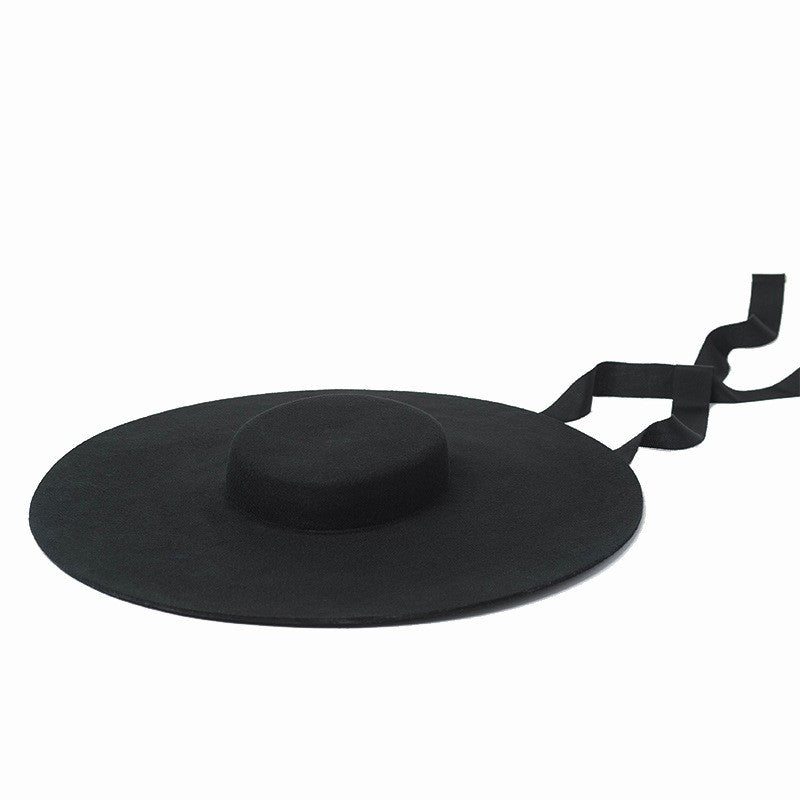 Chapéu de feltro de lã de 4cm de altura, aba grande de 15cm, chapéu fedora de copa rasa para homens e mulheres, chapéu de aba grande novo.