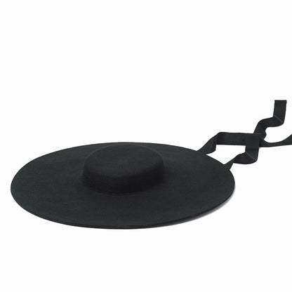 Chapéu de feltro de lã de 4cm de altura, aba grande de 15cm, chapéu fedora de copa rasa para homens e mulheres, chapéu de aba grande novo.