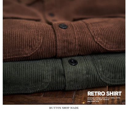 Autumn and Winter New American Retro Thick Corduroy Solid Color Cargo Shirt Men's Pure Cotton Long-sleeved Pocket Casual Blouses