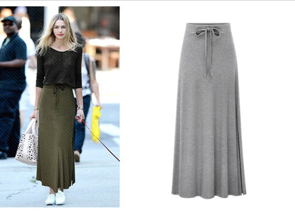 Plus size women's fashionable knitted half skirt high waist slit A-line skirt high stretch ankle length mid length skirt